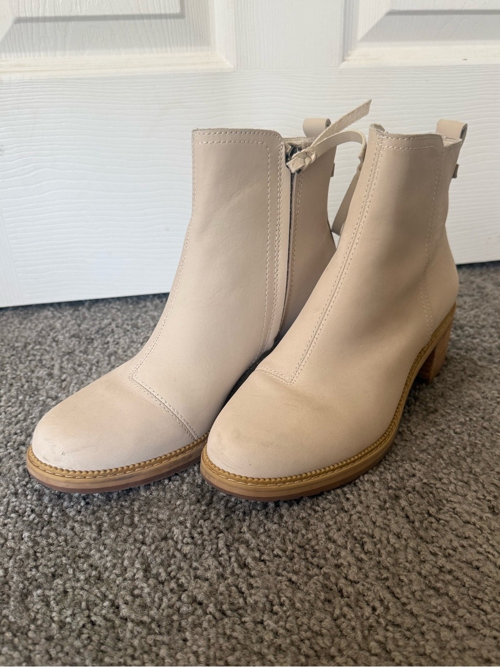 Tom’s Marina Cream Ankle Boots with Block Heel